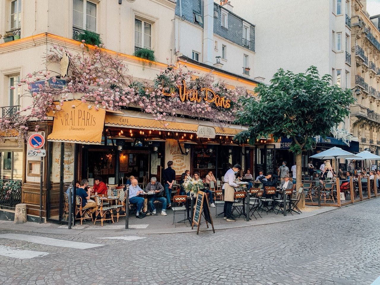 Street cafe during spring in Paris France
