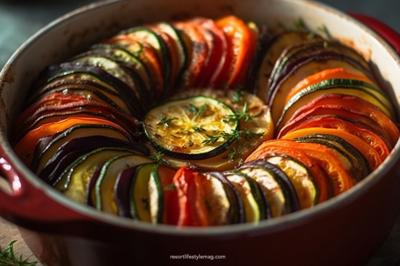 Ratatouille in a pot served on a table