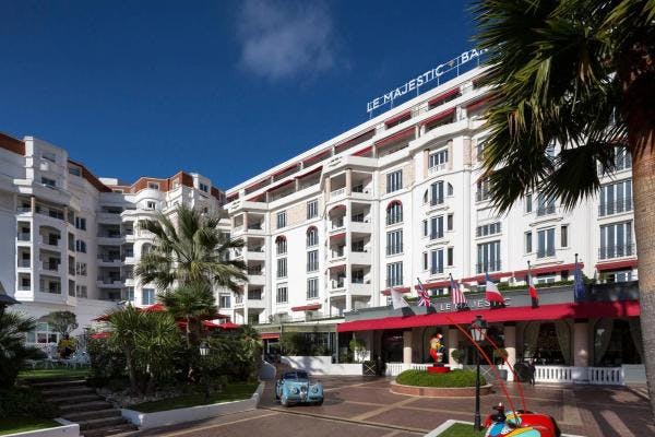 Entrance to hotel Barrière Le Majestic in Cannes.