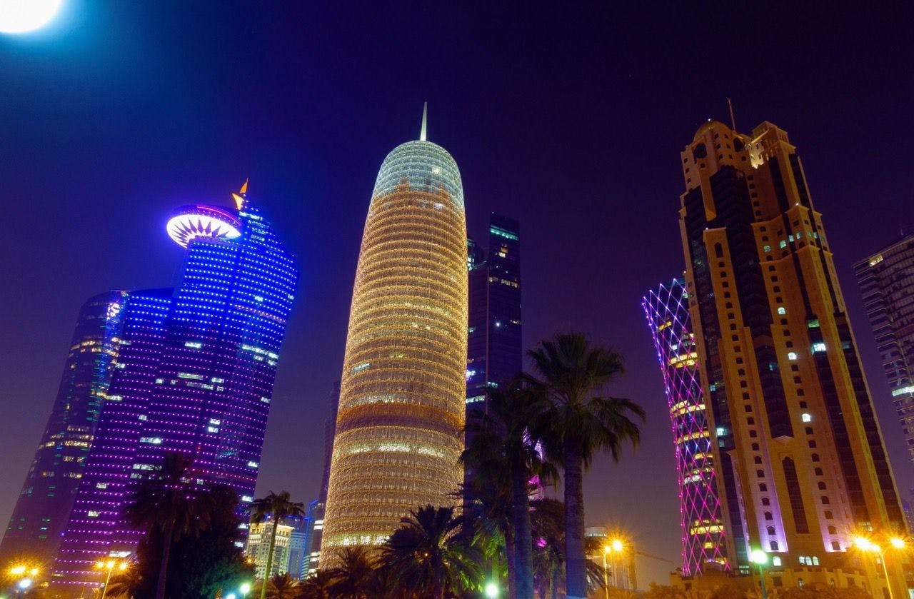 Doha Tower in the city of Doha in Qatar.
