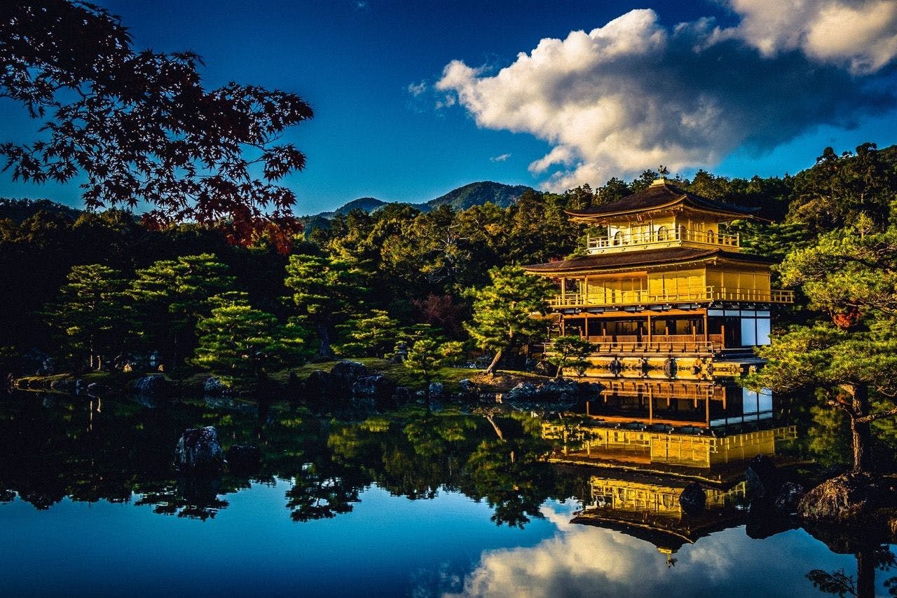 Temple by the lake in Kyoto Japan.