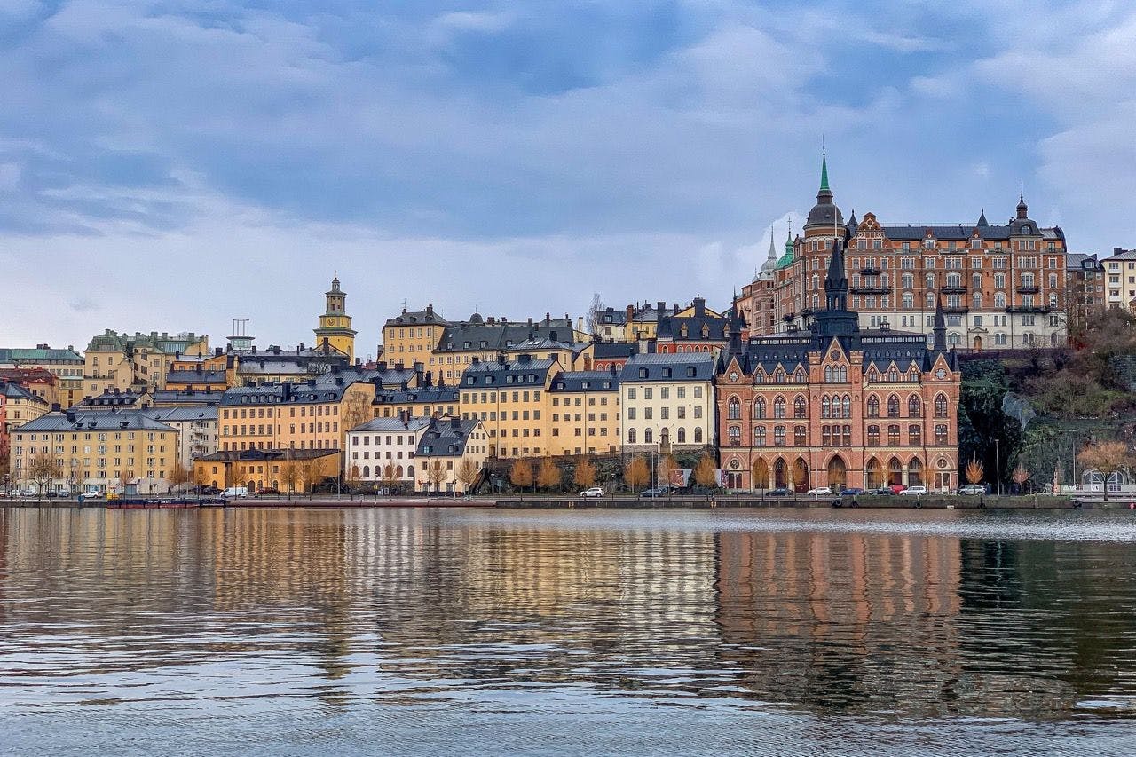 Panorama of the old buildings on the coast of Stockholm Sweden