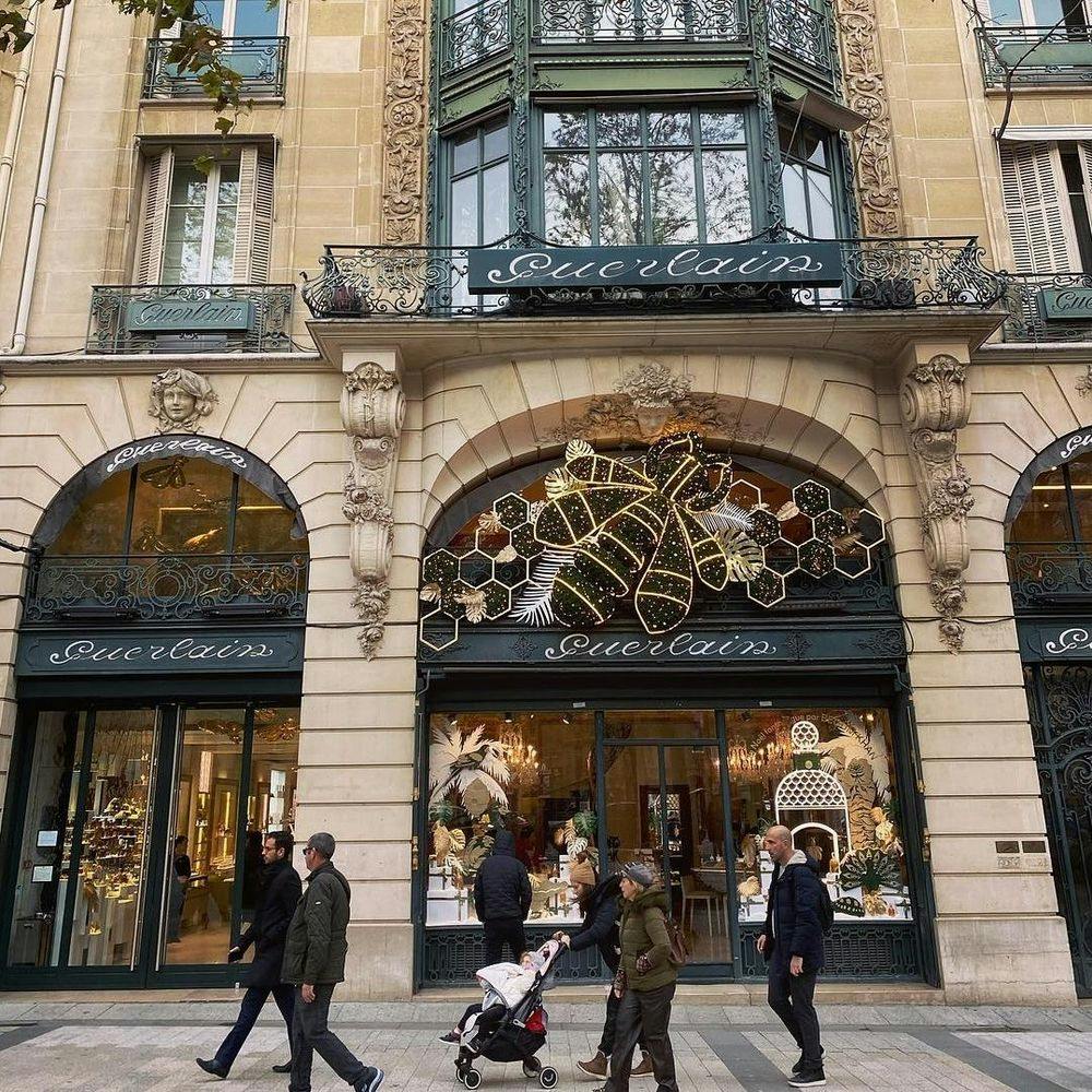 Guerlain store display in Paris France.