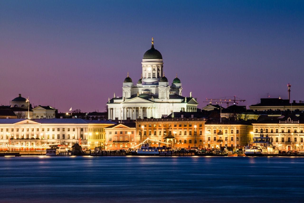 View on Helsinki Cathedral in the evening.