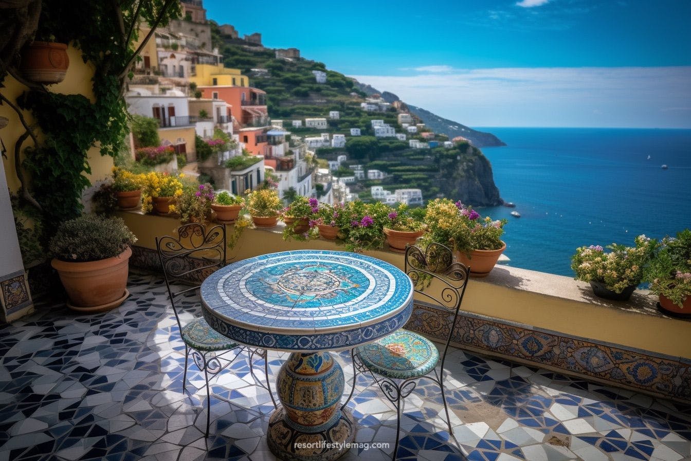 Small table and chairs on a terrace in Amalfi coast