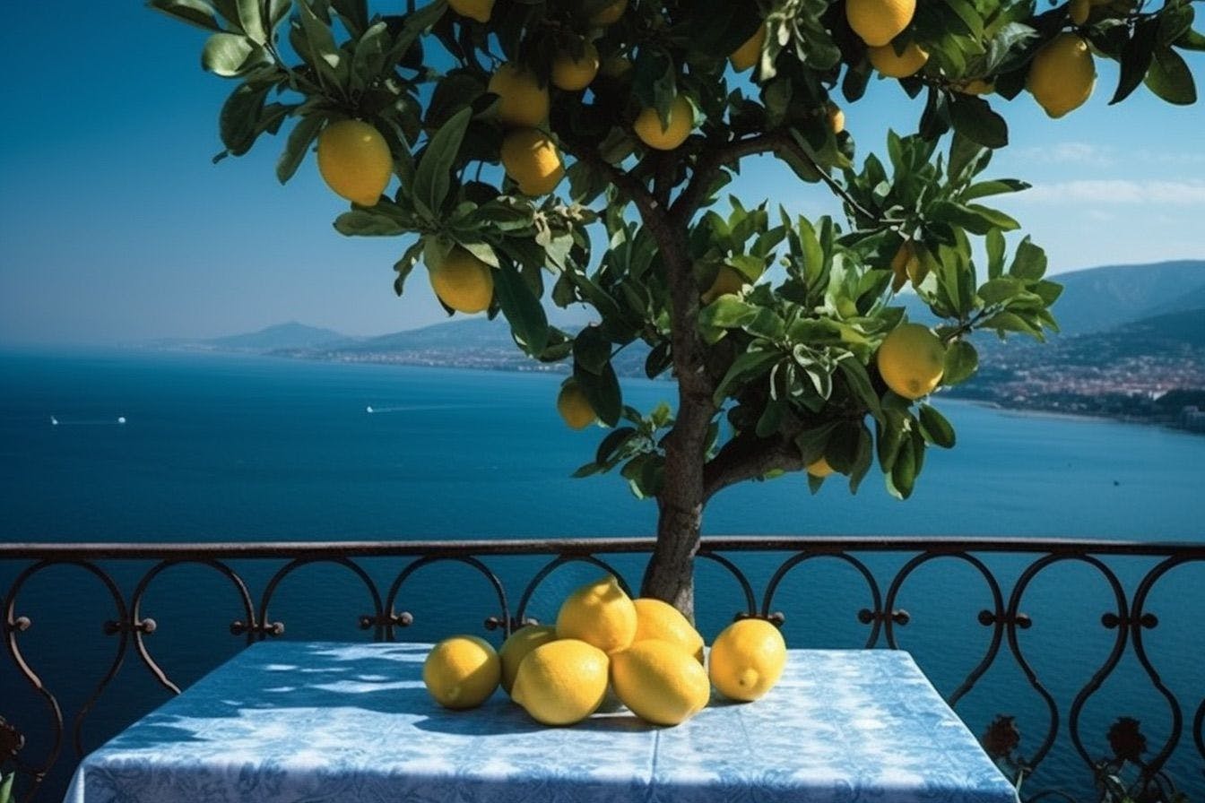 Lemons on the table under a lemon tree in Capri