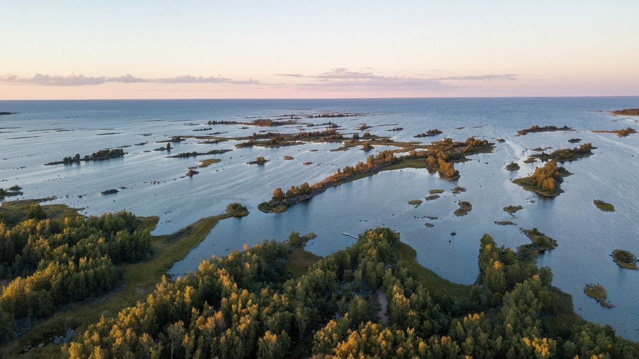 Aerial view on Kvarken archipelago in Finland.