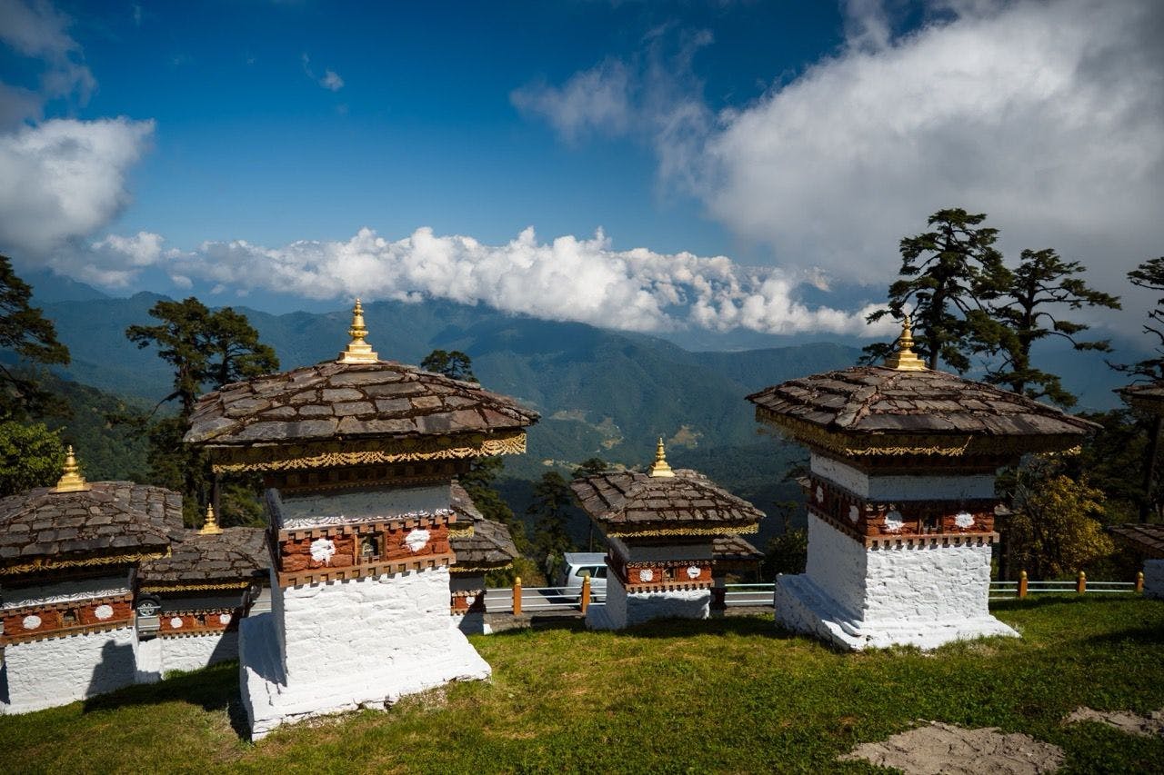 Dochula Pass with Himalaya in background in Bhutan.