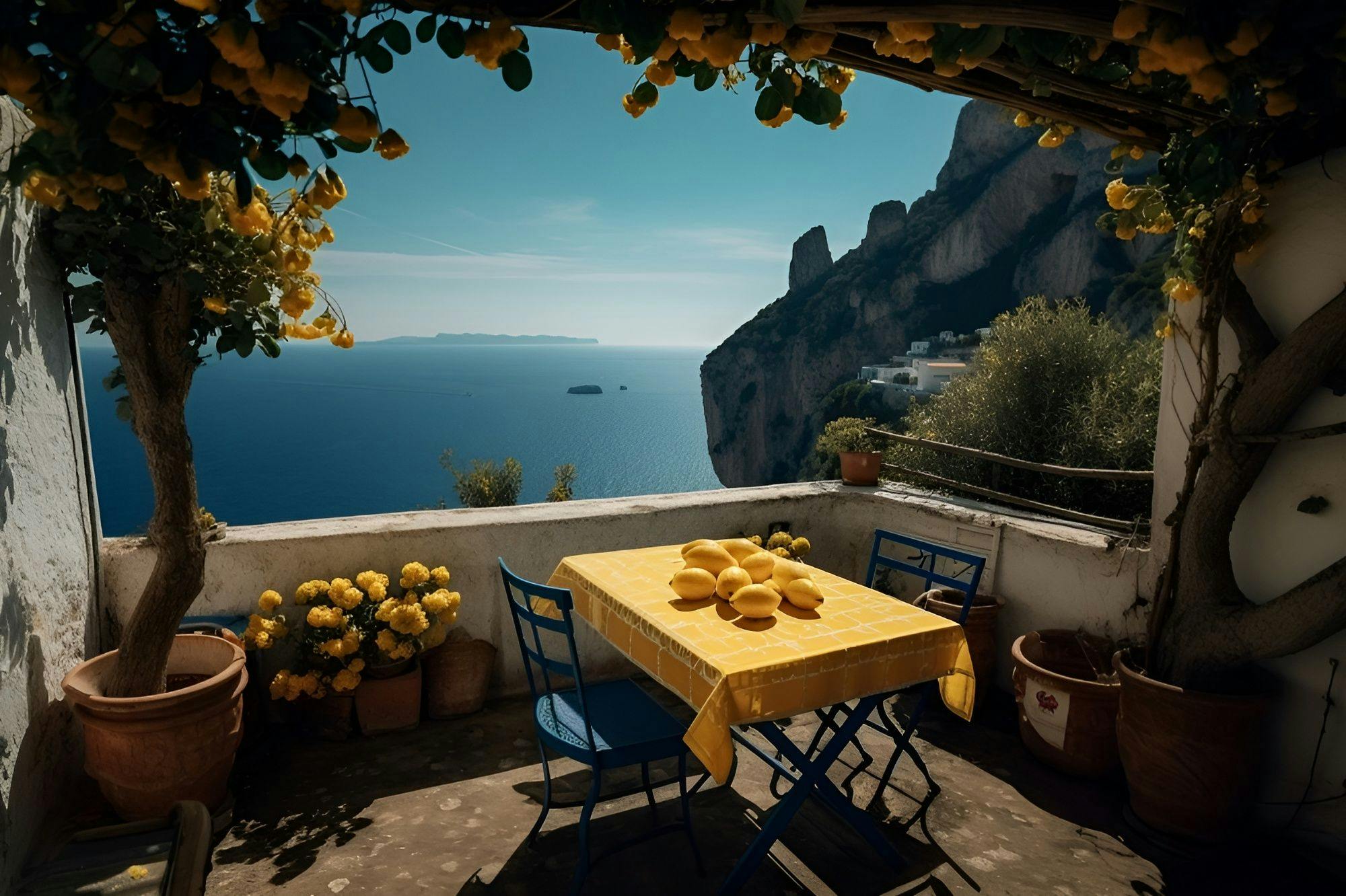 Capri terrace with table and chairs overlooking the sea