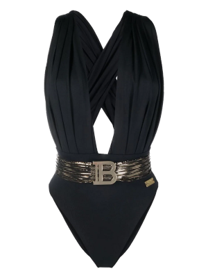 Balmain belted black swimsuit