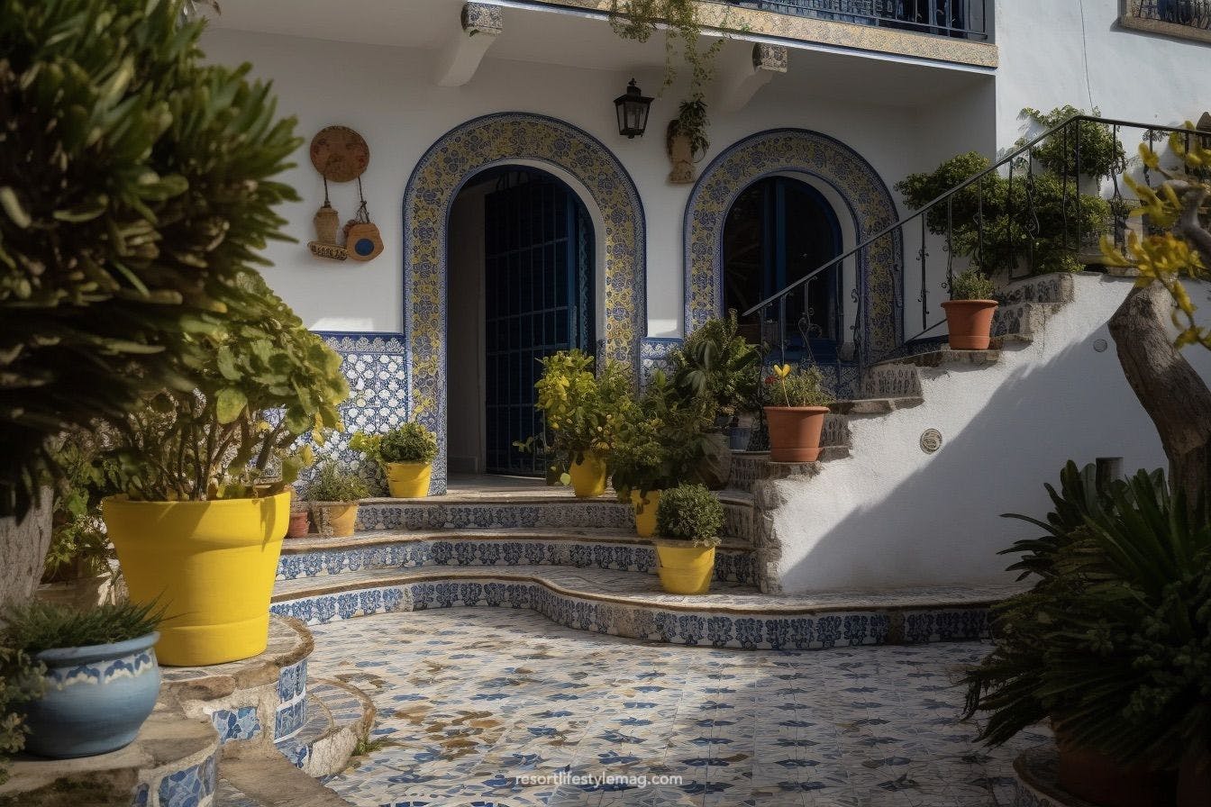 Amalfi villa colorful courtyard with majolica tiles