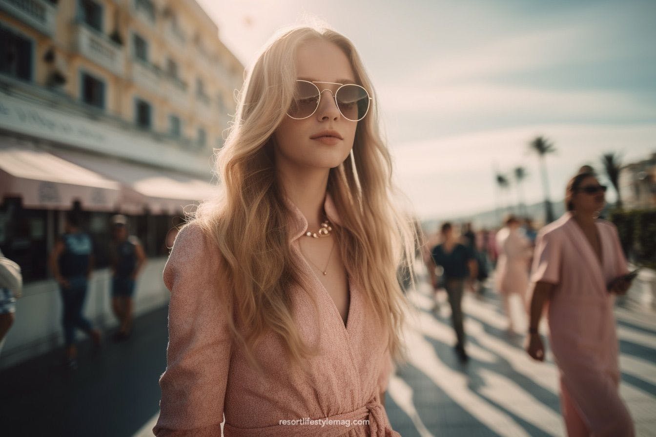 Woman wearing pink dress in Cannes