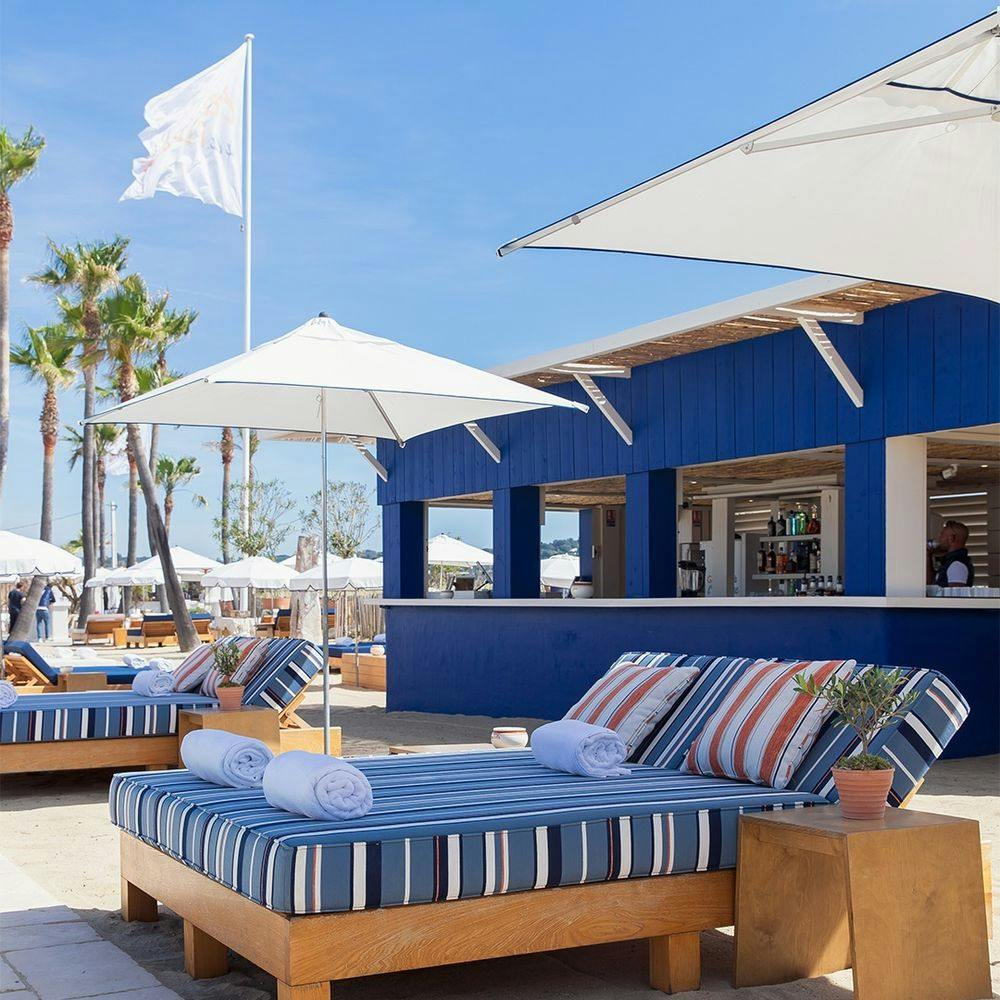 Sun loungers in Saint-Tropez beach club Bagatelle