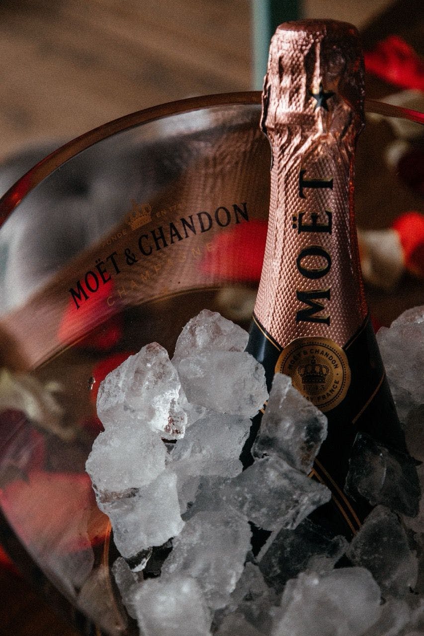 Bottle of Moêt & Chandon champagne in a cooler