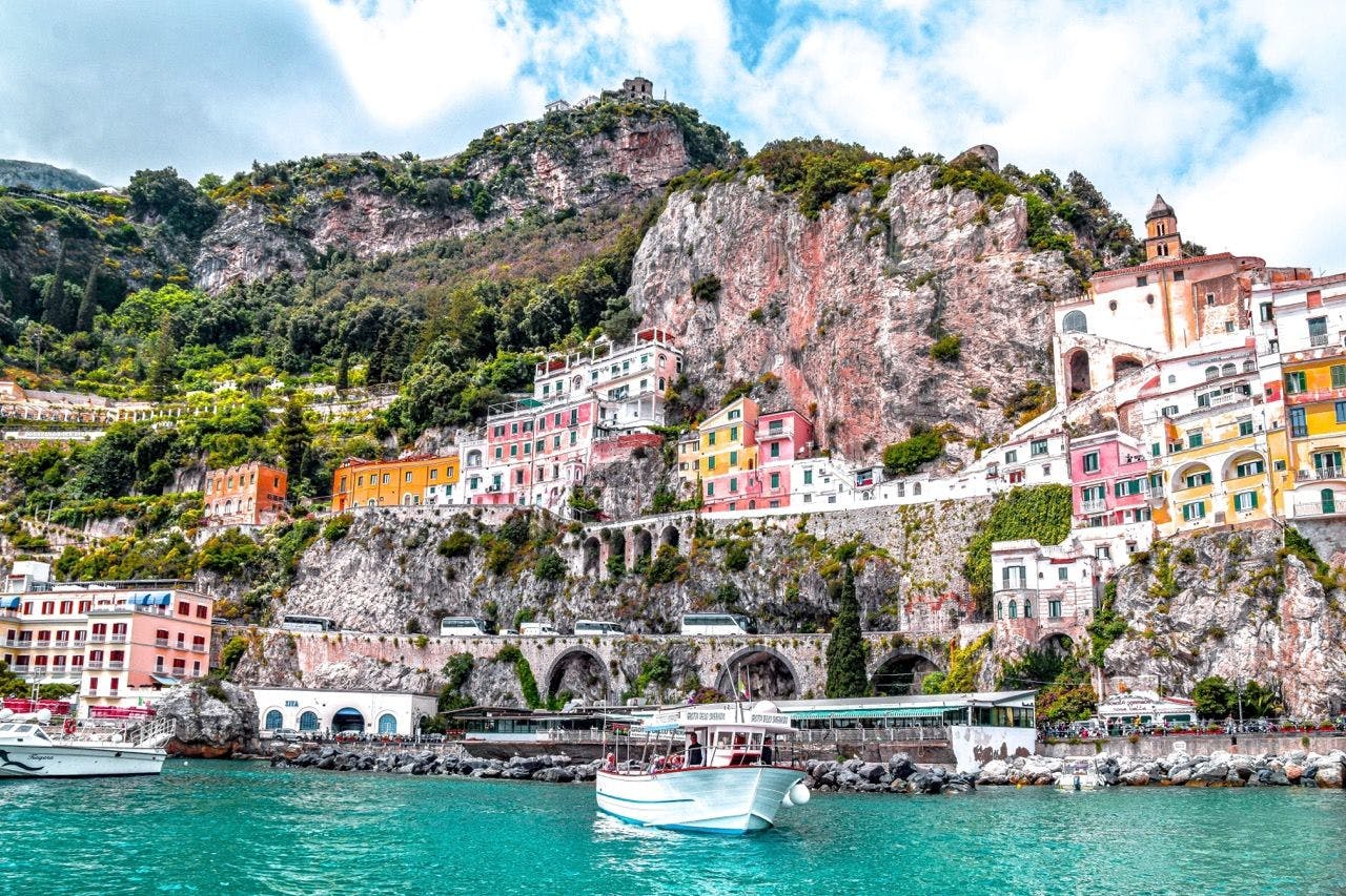 Scenic Amalfi coast with boats