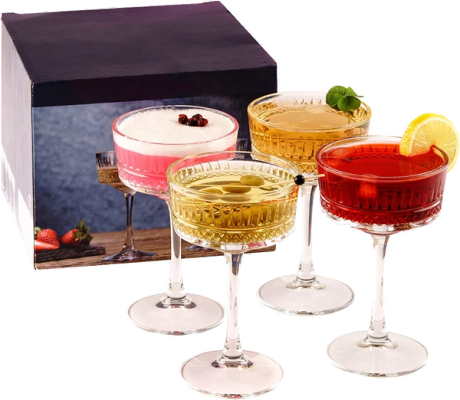 Four vintage coupe cocktail glasses