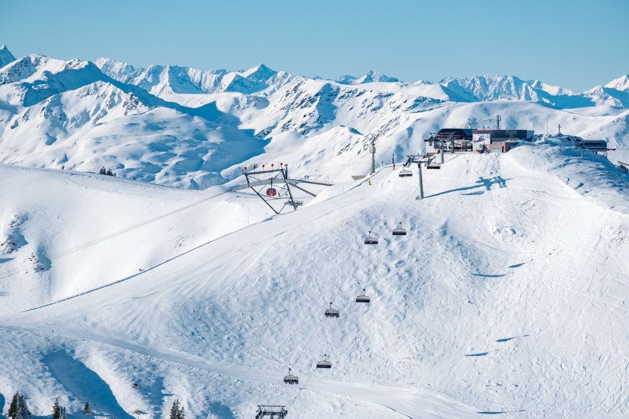Snowy ski slopes in Kitzbühel Austria.