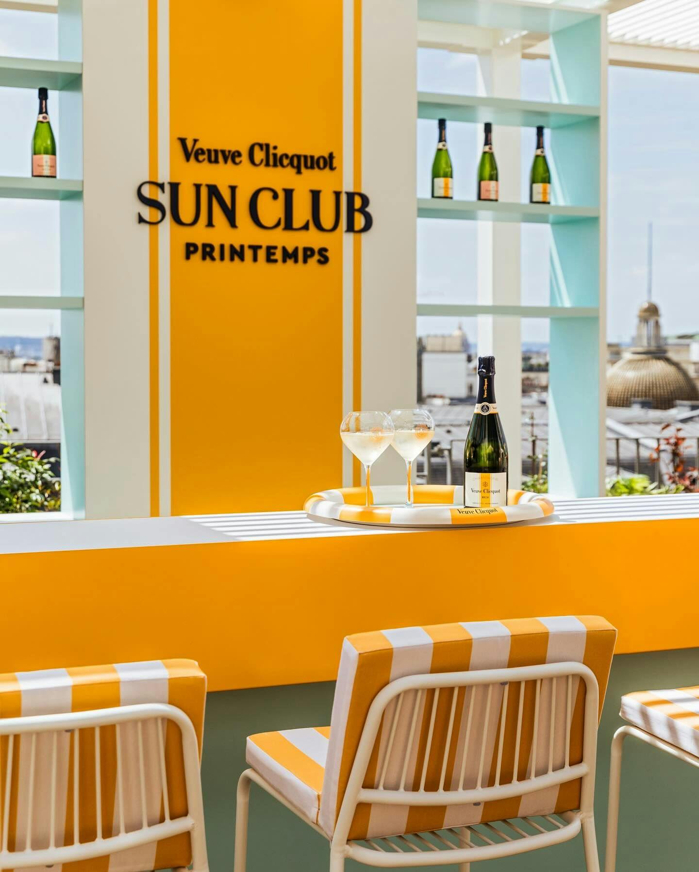 Veuve Clicquot Sun Club terrace bar in Printemps department store in Paris.