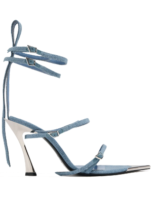 Fang strappy denim sandal by Mugler.