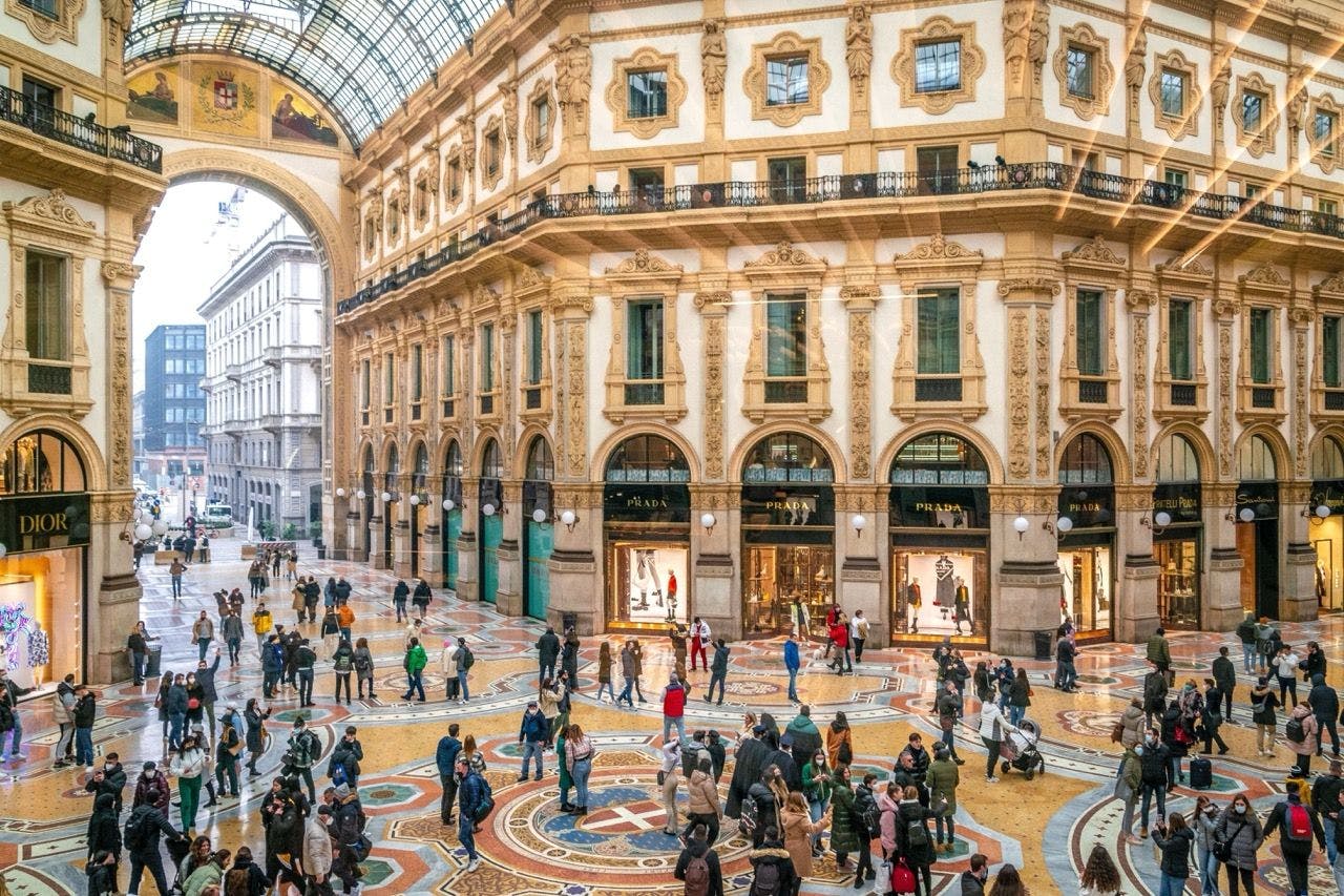 People walking in Galleria Vittorio Emanuele II in Milan Italy