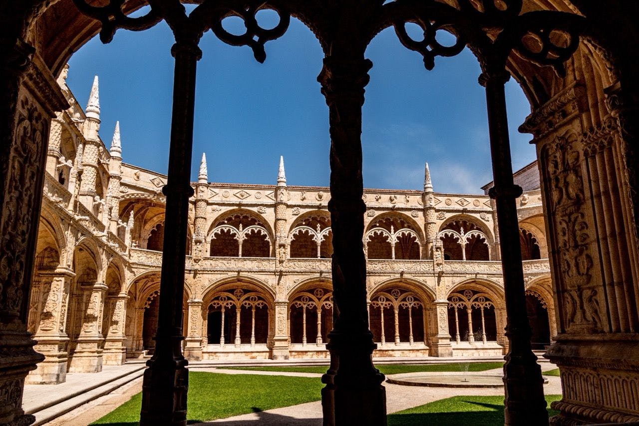 Courtyard of Jerónimos Monastery in Lisbon Portugal