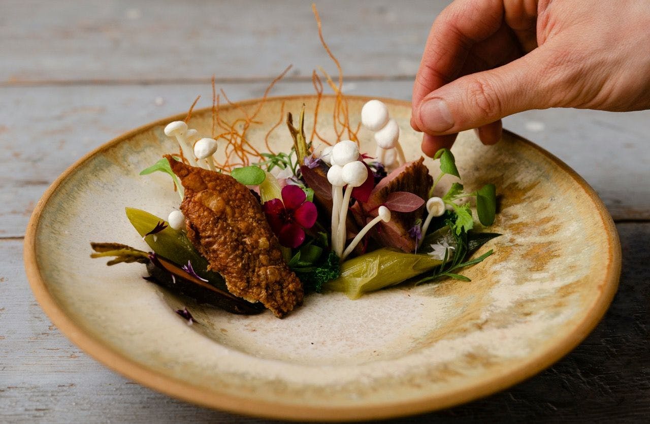 Delicious local food on the plate in restaurant Back Pocket in Korpo.