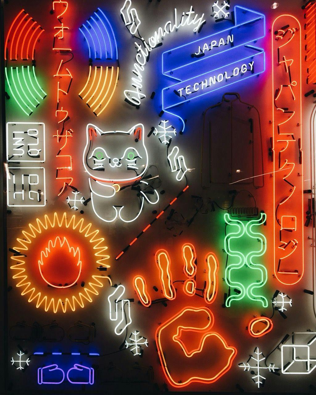 Japanese anime style neon lights.