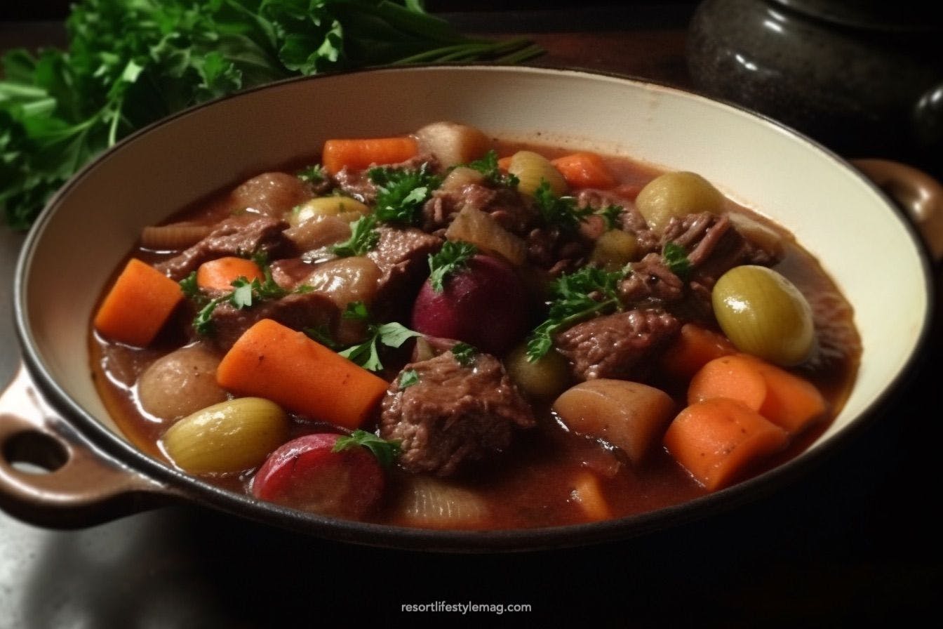 Lamb daube in a pot on a table
