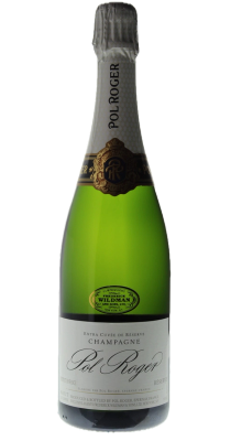 Bottle of Pol Roger Brut Reserve champagne.