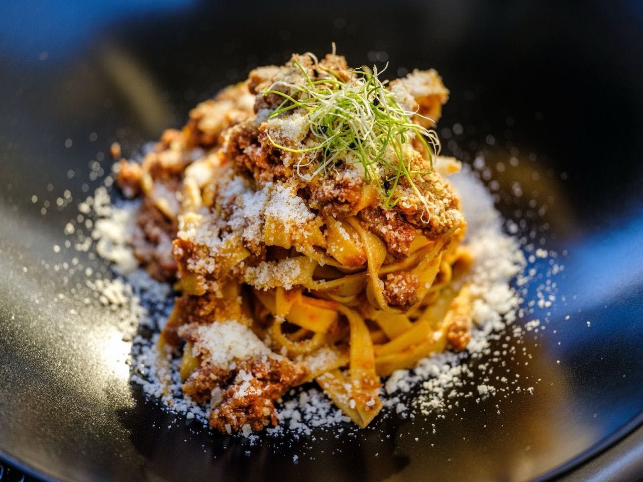 Delicious Italian pasta dish in the restaurant in Rome