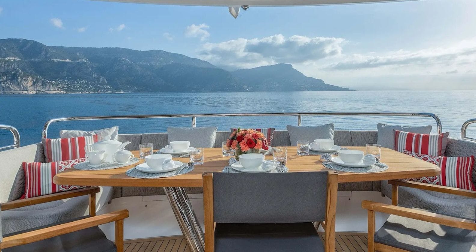 Dining table on the deck of a yacht.