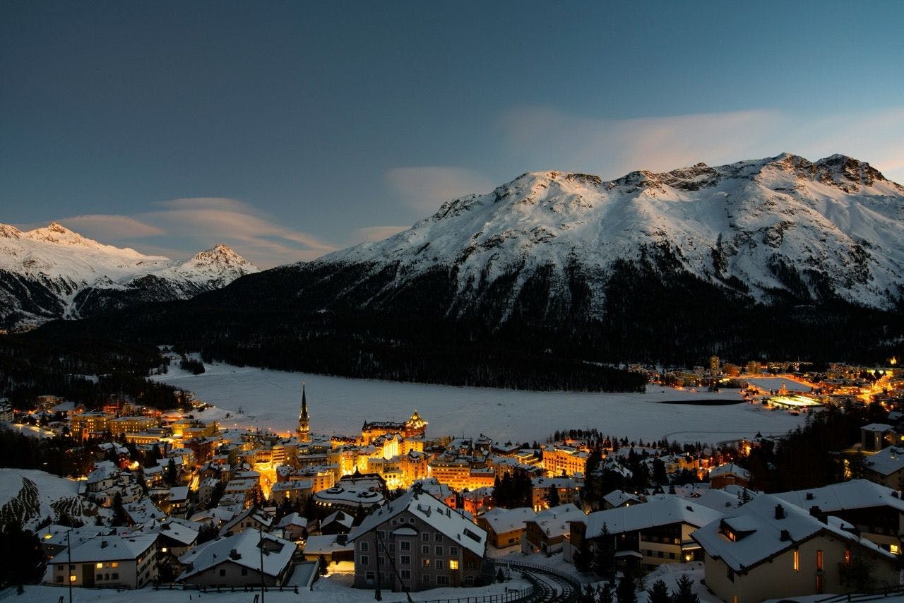 View on St Moritz during night.
