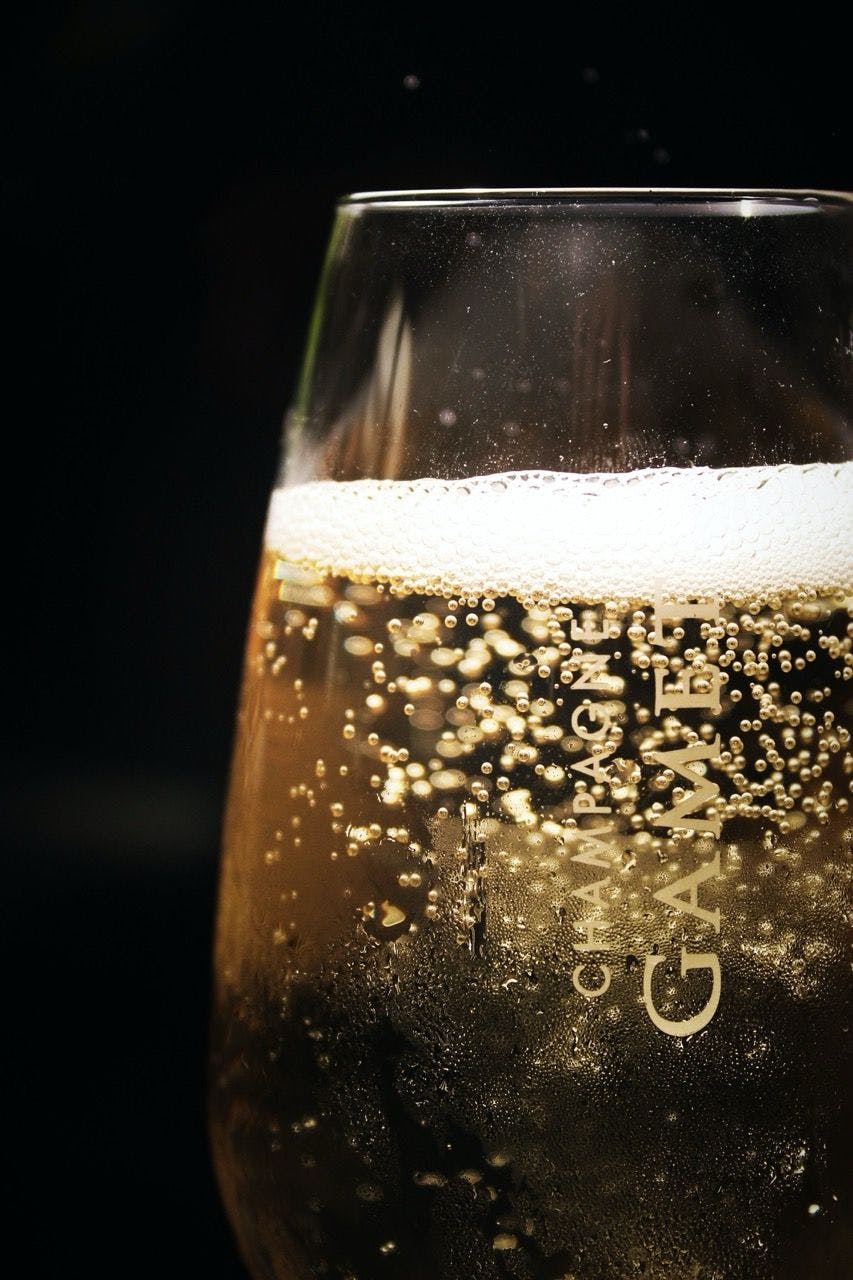 Champagne in a glass with bubbles