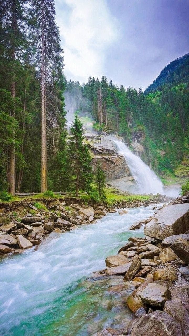 Water flowing from Krimml Waterfalls in Austria.