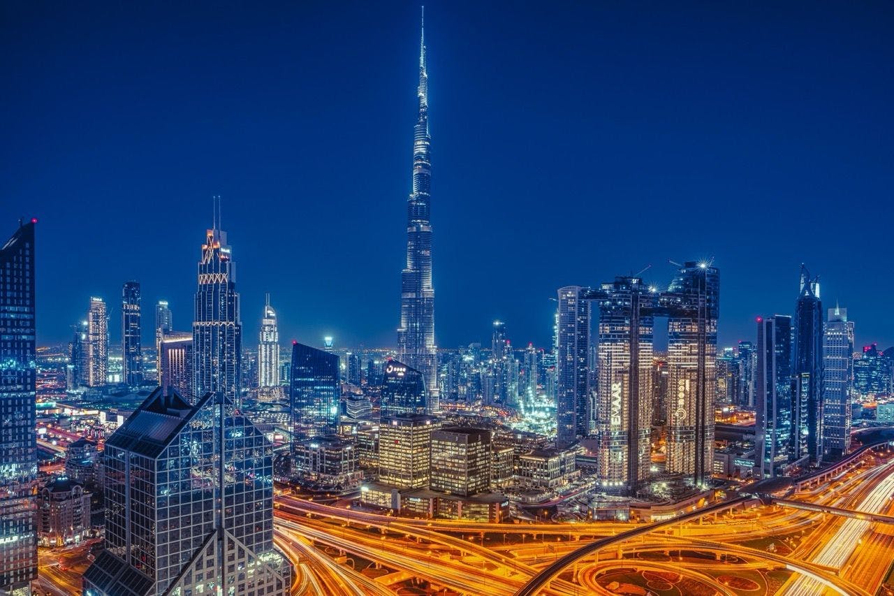 Dubai skyscrapers during night
