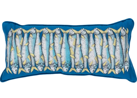Fornasetti sardine patterned silk cushion