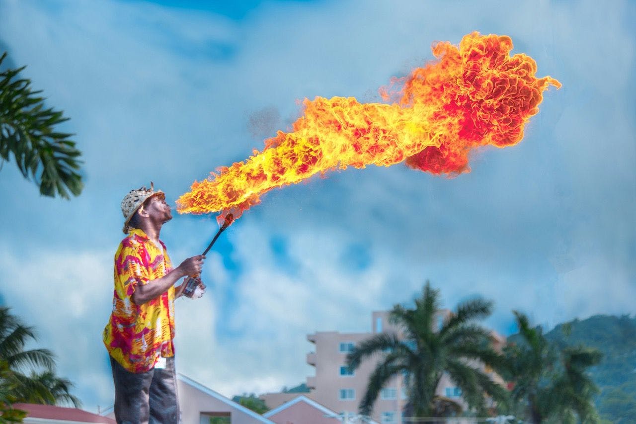 Local man performing with fire in Jamaica.