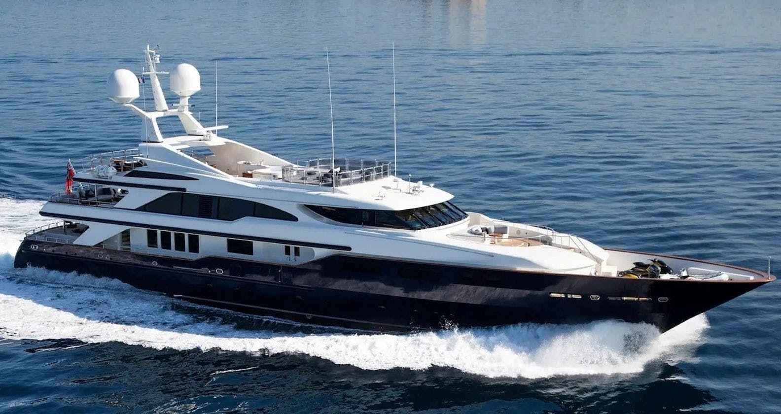 Luxurious motor yacht cruising on the Mediterranean.