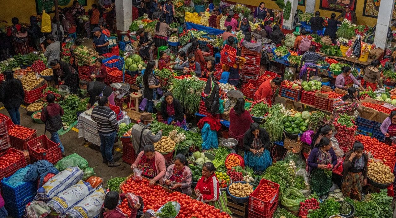 Food market in Chichicastenango, Guatemala.
