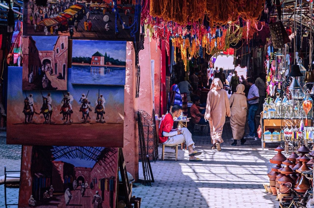 People walking on the street of Medina in Marrakech