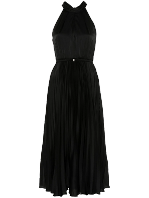 Pleated satin midi dress by Nissa.