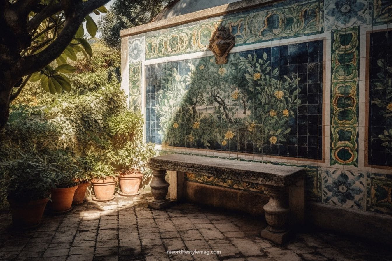Capri garden with a wall covered with majolica pattern tiles