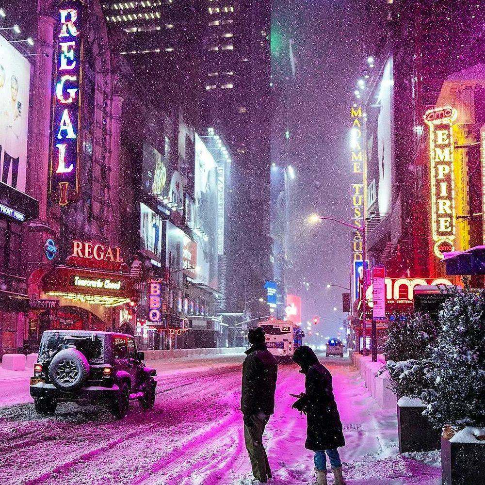 Street covered with snow in New York US