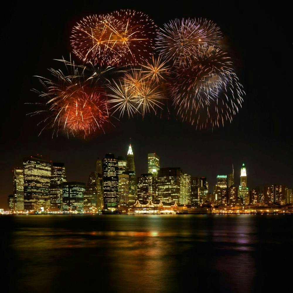 Fireworks above New York from Hudson River