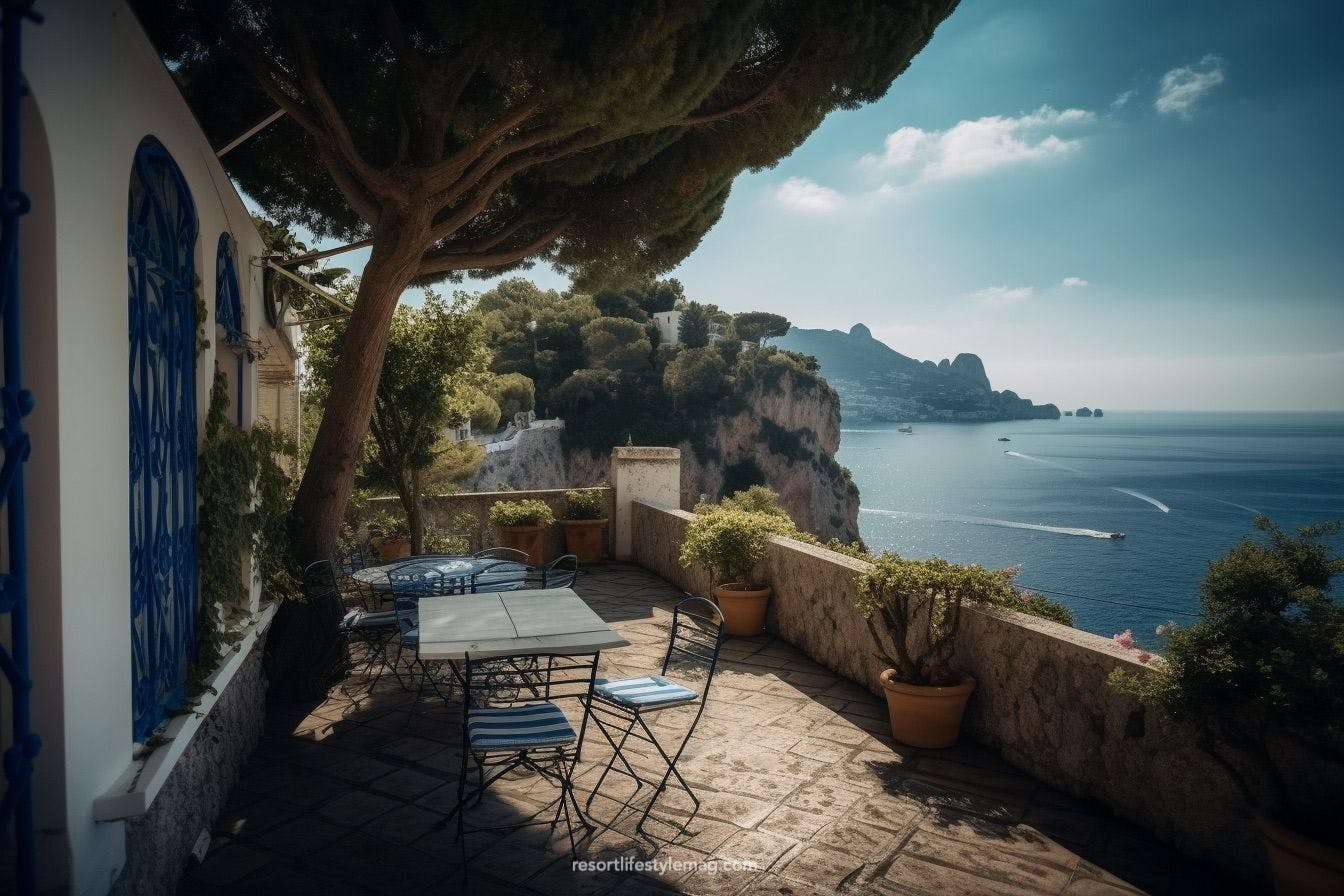 Capri terrace with table and chairs overlooking the sea