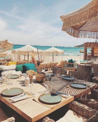 Sun loungers in Saint-Tropez beach club Verde Beach