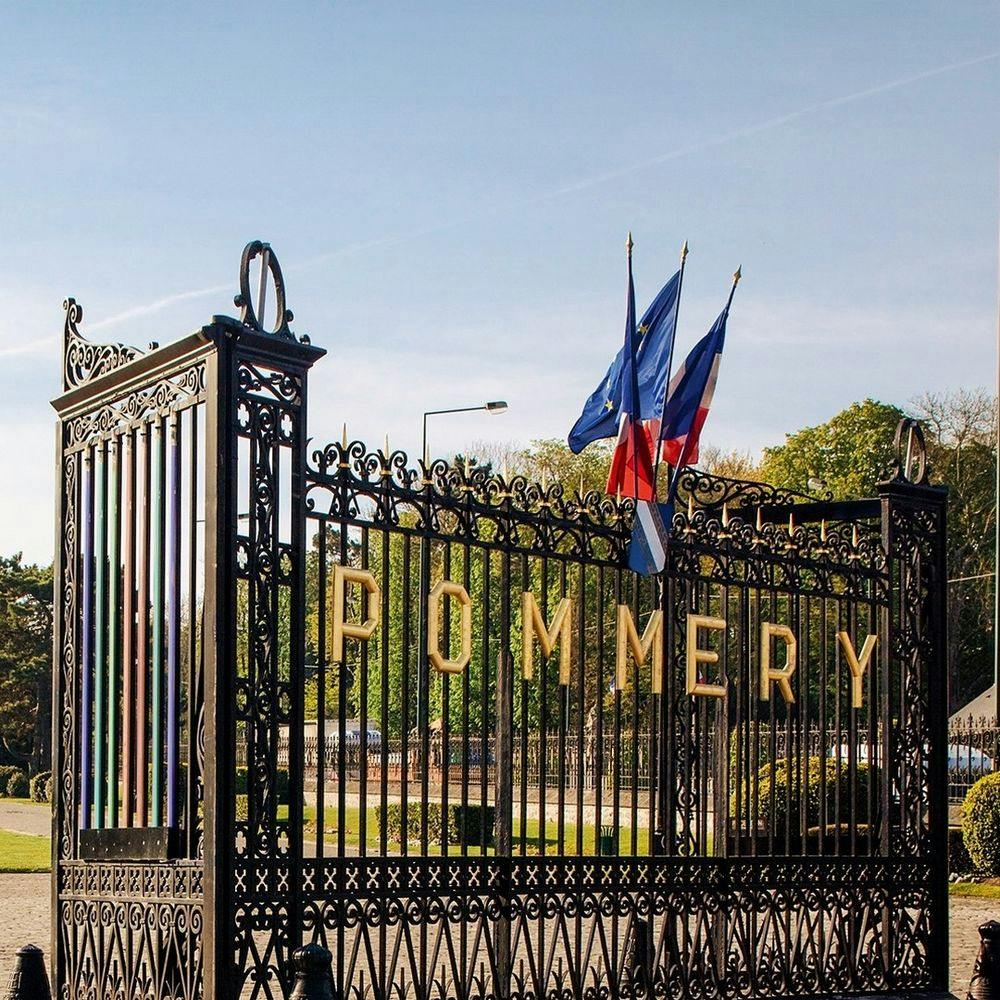 The gate of Pommery champagne house in Reims France.