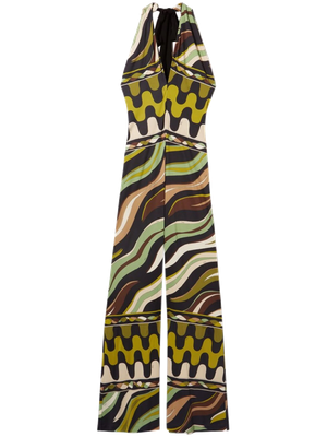 Fiamme-print halterneck jumpsuit by Pucci.