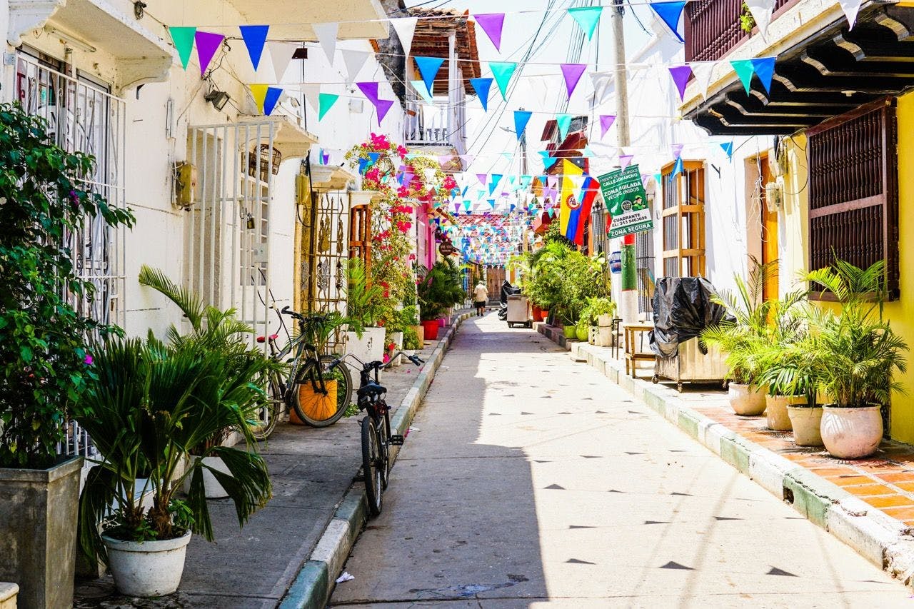 Colorful street in Cartagena, Colombia.