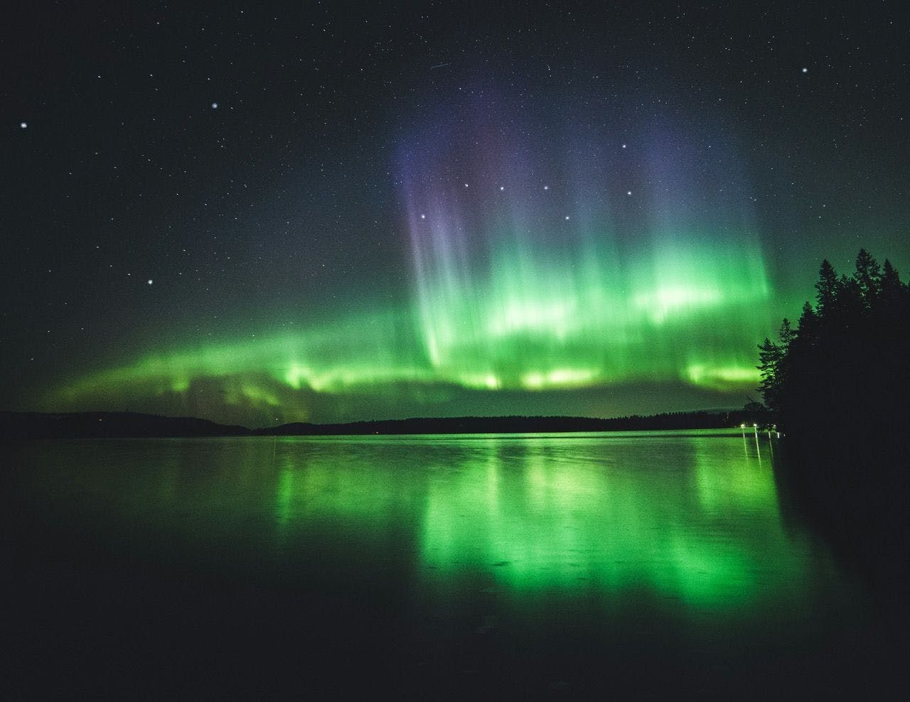 Aurora Borealis in the night sky over Finland.